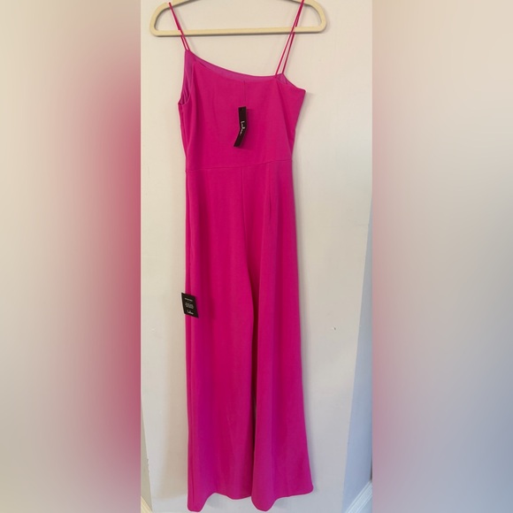 NWT Lulus hot pink asymmetrical wide leg spaghetti strap jumpsuit women’s Medium - Picture 2 of 8